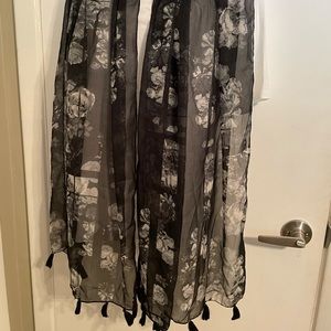Black and white sheer scarf. Cute tassels.
